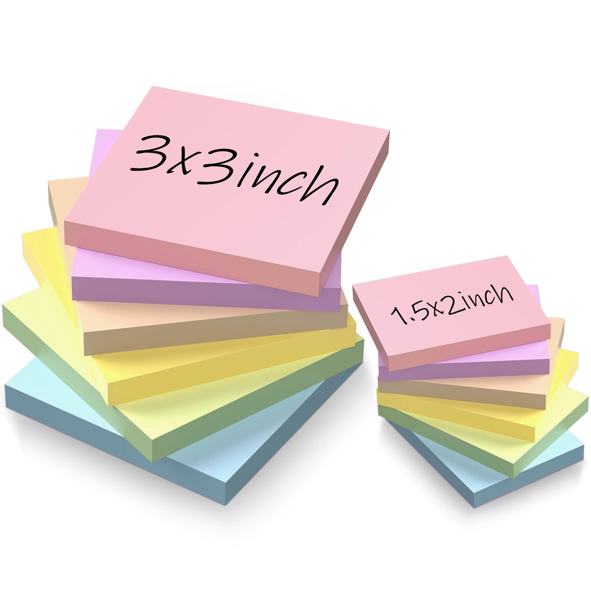 (12 Pack) Sticky Notes 3x3 + 1.5x2 in Small Sticky Note, Self-Sticky Note Pads | Sticks Strong & Removes Clean | Recycled Paper Cute Sticky Notes to School Supplies, Office Products, 6 Colors