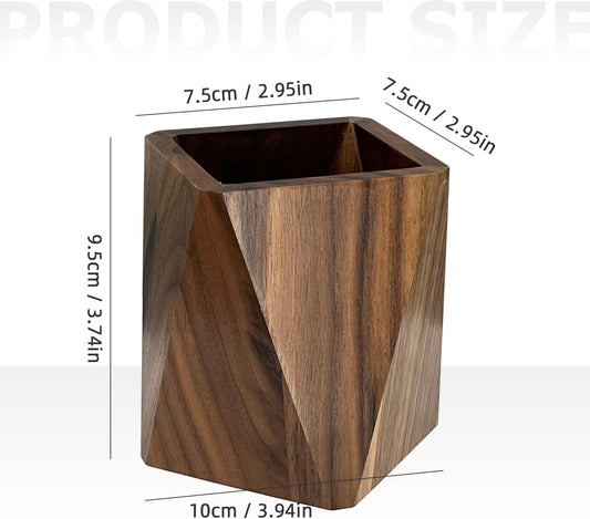 Black Walnut Pen Holder for Desk - Prismatic Shape, Multi-Use Office