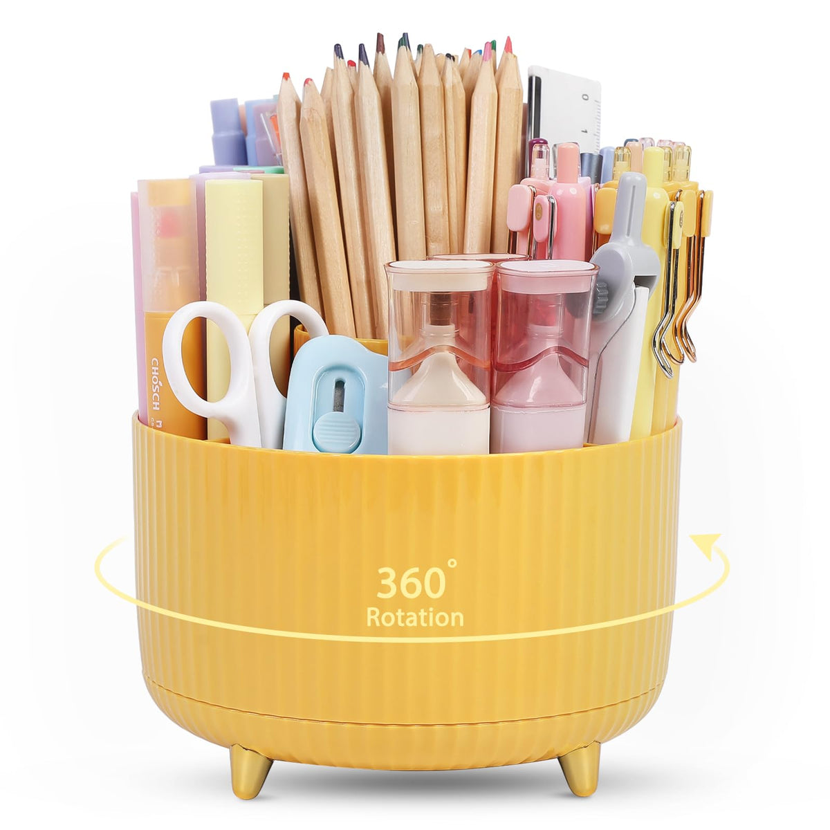 SKYDUE 360 Rotating Purple Pen & Art Supply Organizer - 5 Slot Desk Organizer for Office, School, Home