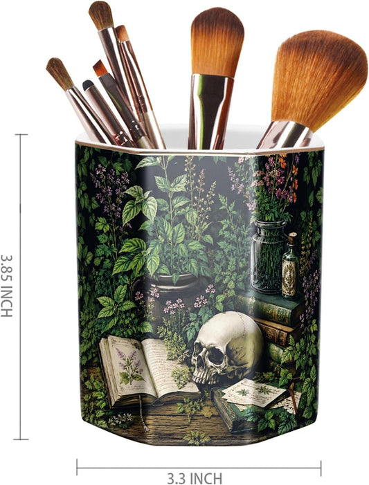 Cute Pen Holder for Desk, Ceramic Pencil Holder Pen Cup Marker Holder Makeup Brush Holders, Desk Accessories & Workspace Organizers for Home, Office, Skull