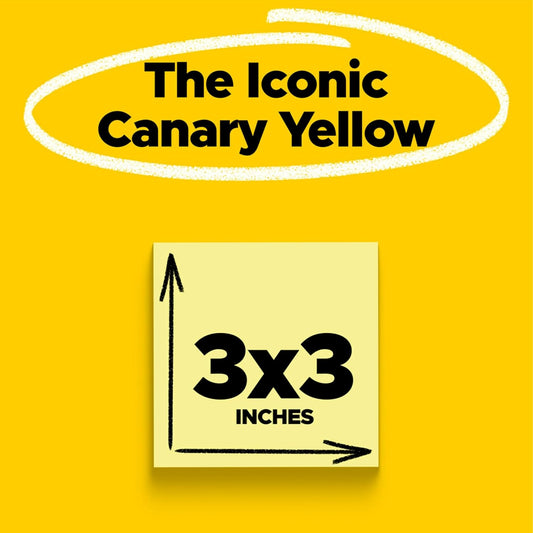 Post-it Notes, 3 x 3 in, The Iconic Canary Yellow Note, 12 Pads