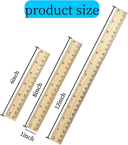 3 Pack Wooden Ruler Set, 6, 8, 12 Inch Rulers, High-Quality Metric Ruler, Easy to Read, mm, Sturdy and Durable Straight Edge for Drawing, Home, Office, Engineering