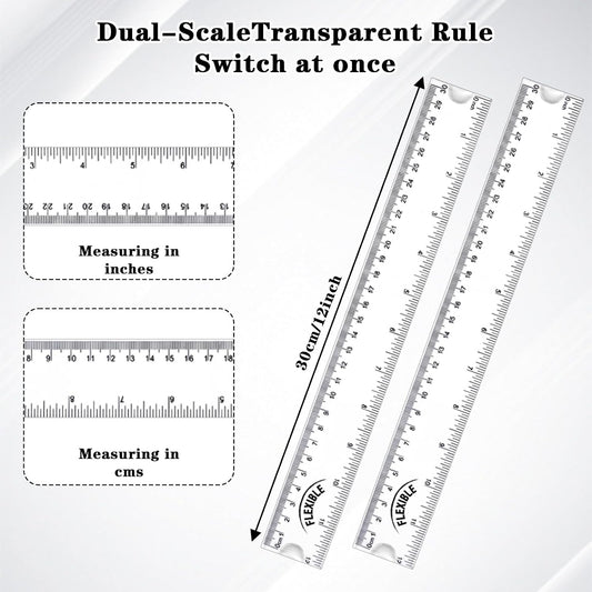 Grevosea 2 PCS Flexible Ruler 12 Inch Bendable Clear Plastic Ruler
