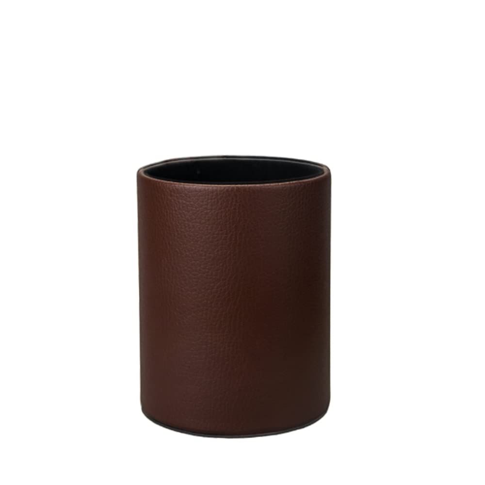 Leather Pen Holder, Brown Pencil Holder, Desktop Elegant Pen Holder for Desk, Stationery Organizer for School Office Home Dorm (3.3" x 3.3" x 4", Brown)