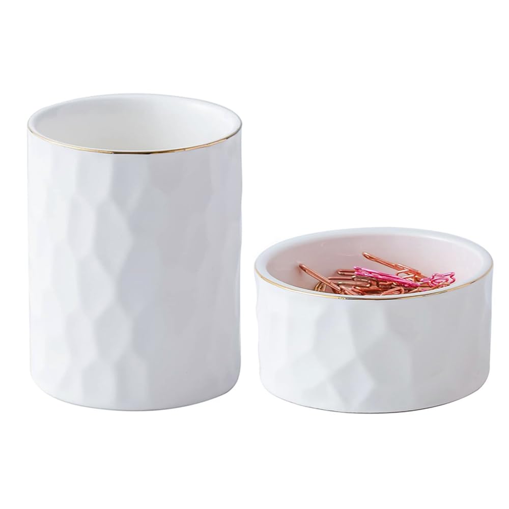 Ceramic Aesthetic Pen Holder for Desk Cute White Pencil Holder Cup Pot Desk Organizer Office Supplies - Stylish Office Decor, Makeup Brush Holder,Toothbrush Holder (White)