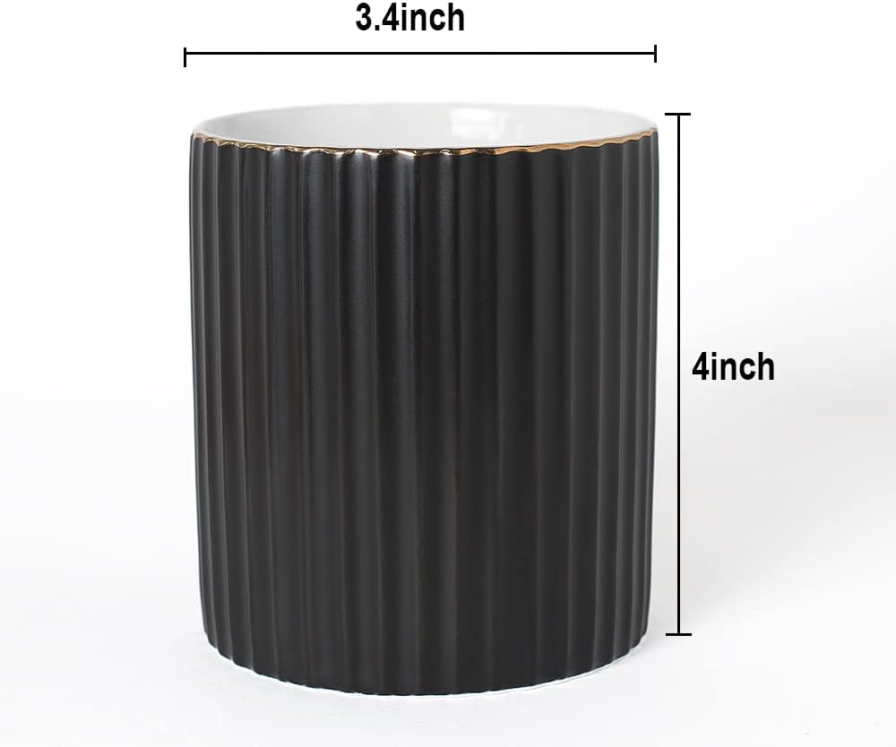 CROWNOS Pen Holder for Desk, Ceramic Pencil Cup Office Desk Organizer, Makeup Brush Holder, Black