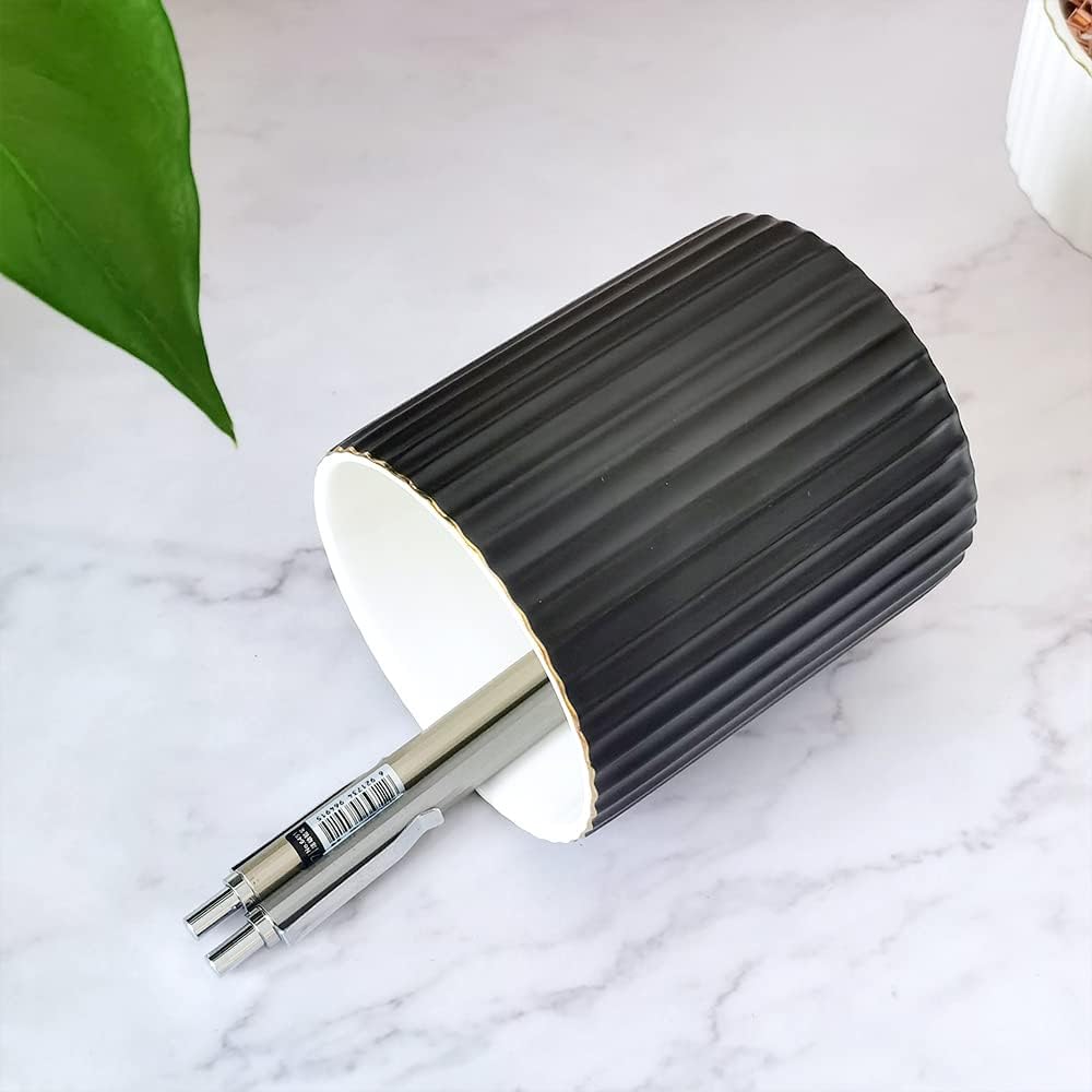 CROWNOS Pen Holder for Desk, Ceramic Pencil Cup Office Desk Organizer, Makeup Brush Holder, Black