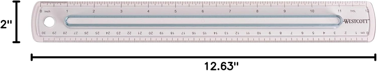Westcott Finger Grip Ruler, Back-to-School, Smoke Gray, School Supplies, Classroom Supplies, 12-Inch