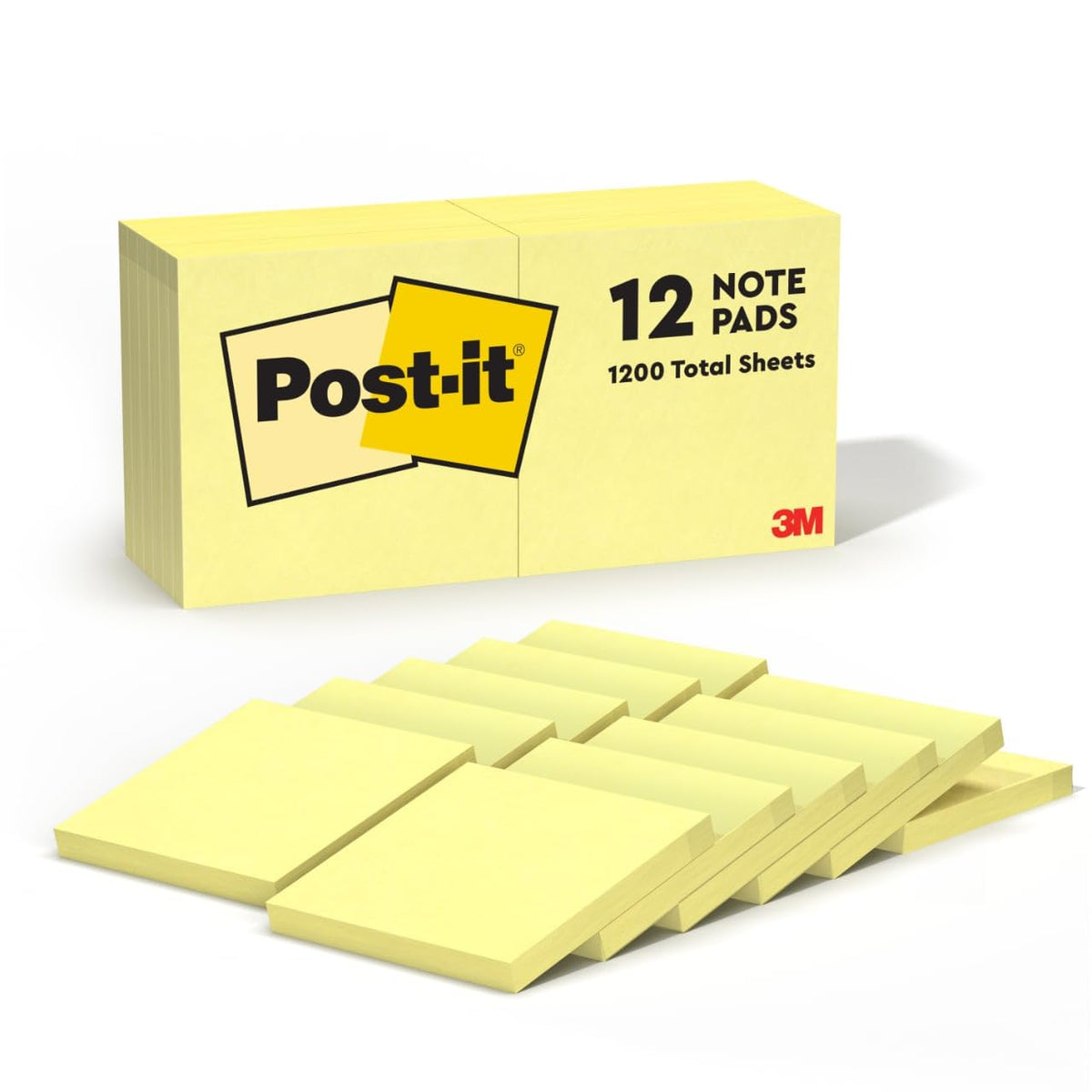 Post-it Notes, 3 x 3 in, The Iconic Canary Yellow Note, 12 Pads