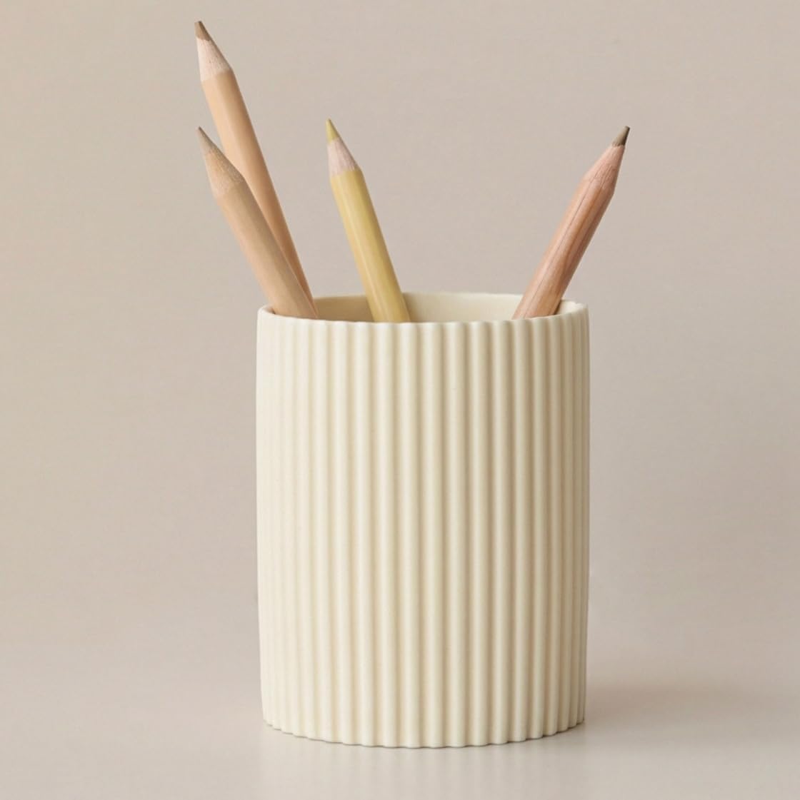 Ceramic Pen Holder for Desk, Ribbed Pencil Holder, Makeup Brush Organizer