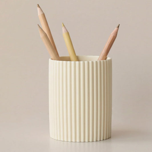 Ceramic Pen Holder for Desk, Ribbed Pencil Holder, Makeup Brush Organizer