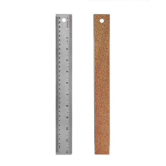 1 Pack 12-Inch Stainless Steel Metal Ruler with Non-Slip Cork Backing