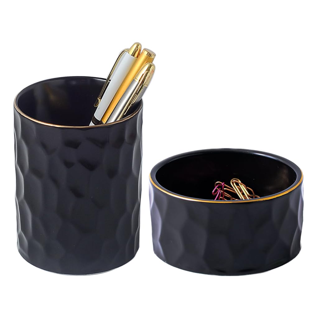 Ceramic Aesthetic Pen Holder for Desk Cute White Pencil Holder Cup Pot Desk Organizer Office Supplies - Stylish Office Decor, Makeup Brush Holder,Toothbrush Holder (White)