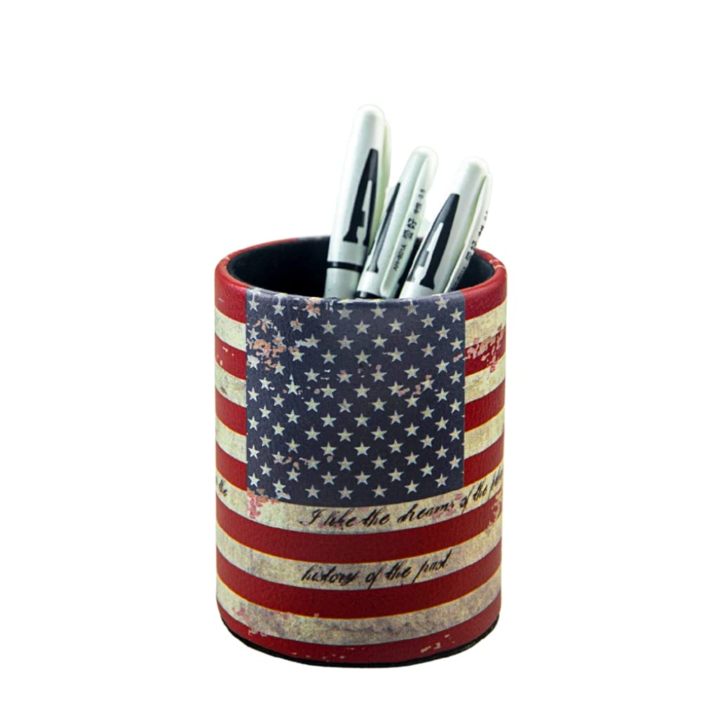 Leather Pen Holder, Brown Pencil Holder, Desktop Elegant Pen Holder for Desk, Stationery Organizer for School Office Home Dorm (3.3" x 3.3" x 4", Brown)