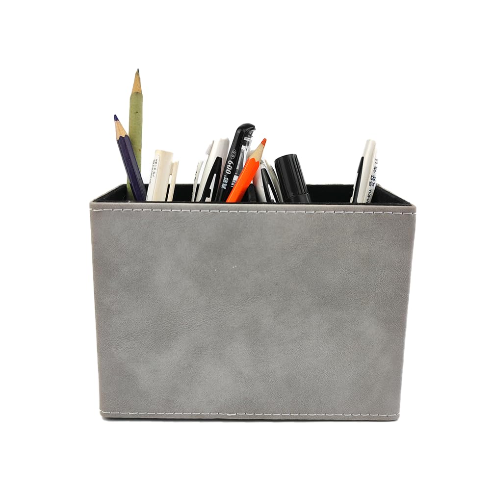 Leather Pen Holder, Brown Pencil Holder, Desktop Elegant Pen Holder for Desk, Stationery Organizer for School Office Home Dorm (3.3" x 3.3" x 4", Brown)