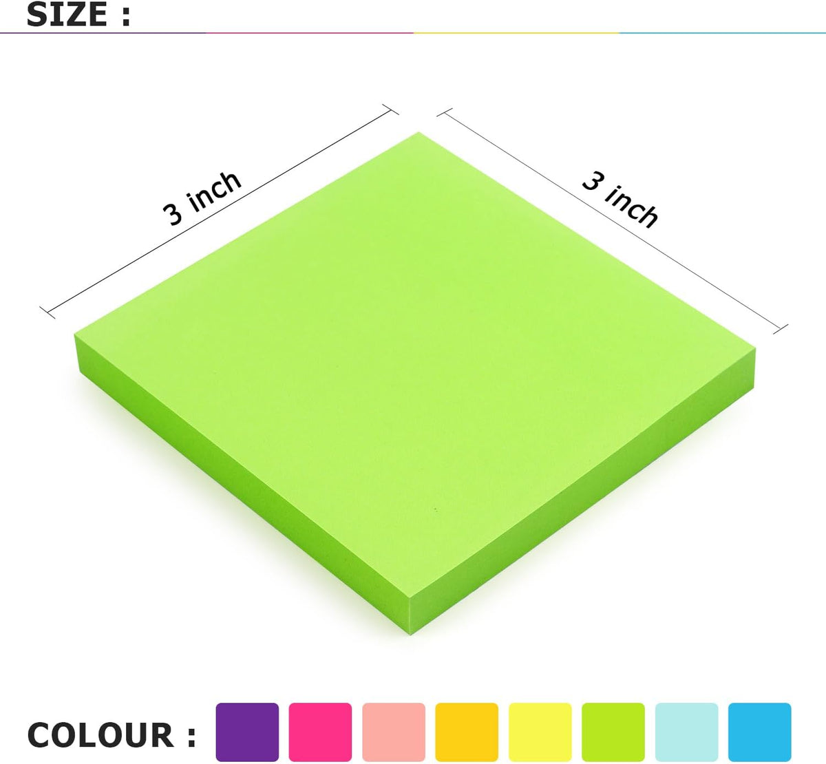 Eastern Wolf Sticky Notes 3x3 inch, 8 Bright Multi Colors, 85 Sheets/Pad