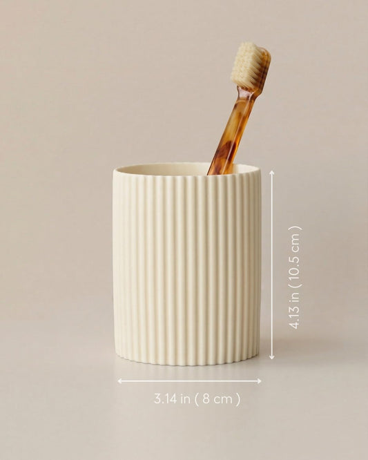 Ceramic Pen Holder for Desk, Ribbed Pencil Holder, Makeup Brush Organizer