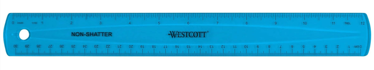 Westcott Shatterproof Ruler, 12-Inch, Blue, 16010