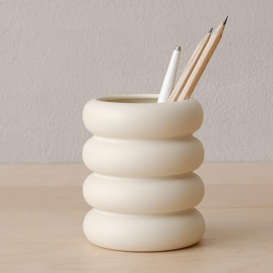 WENSHUO Ceramic Pen Holder, Pencil Holder, Cute Makeup Brush Holder, Crème