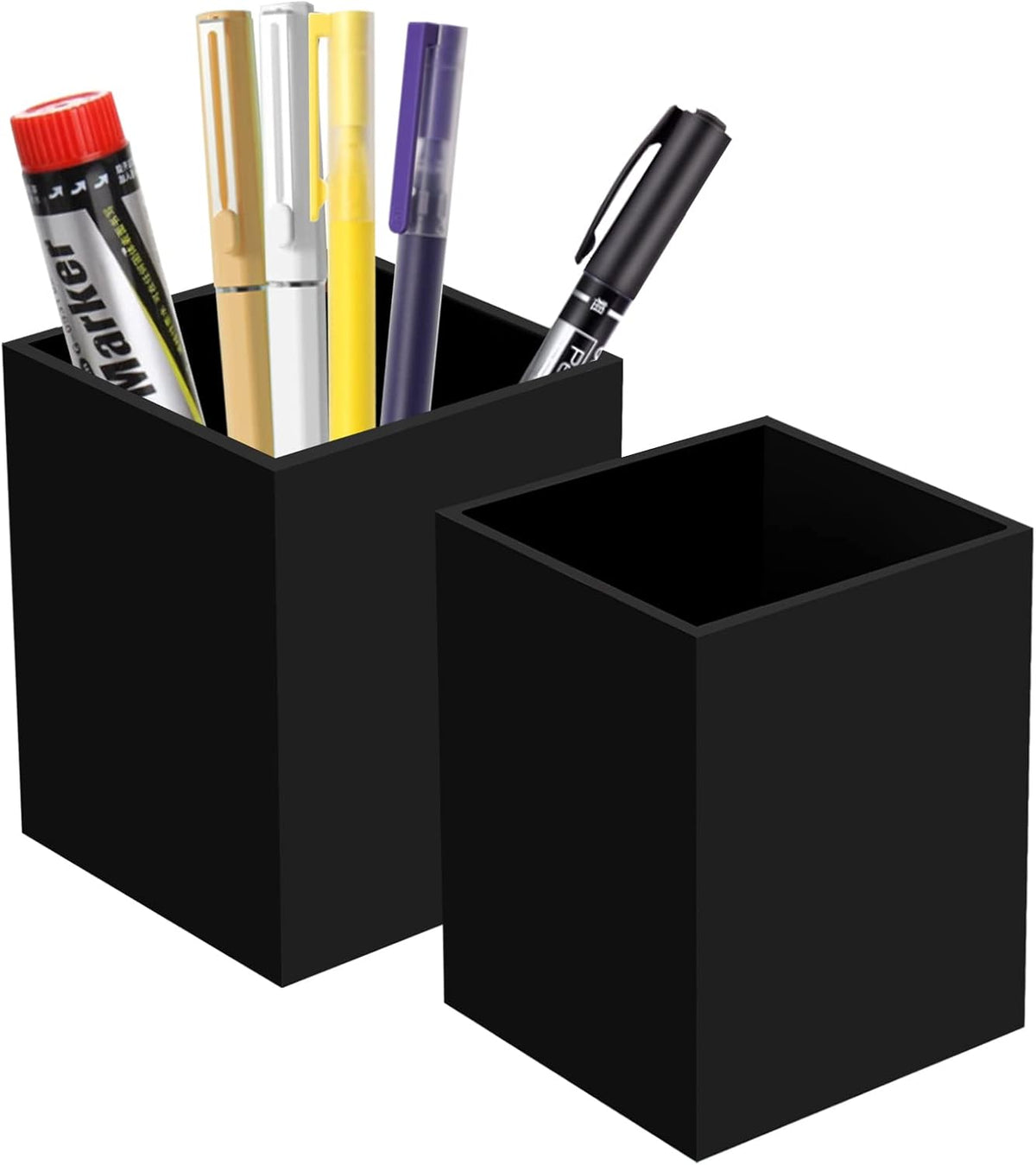 Ptaedex Acrylic Pen Holder Organizer, Black Pencil Holder for Desk, 2 Pack
