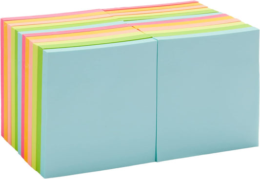 Amazon Basics Square Sticky Notes for Organizing, Reminders, To Do Lists, Clean Removal, 3"x3", 24-Pack, Assorted Colors