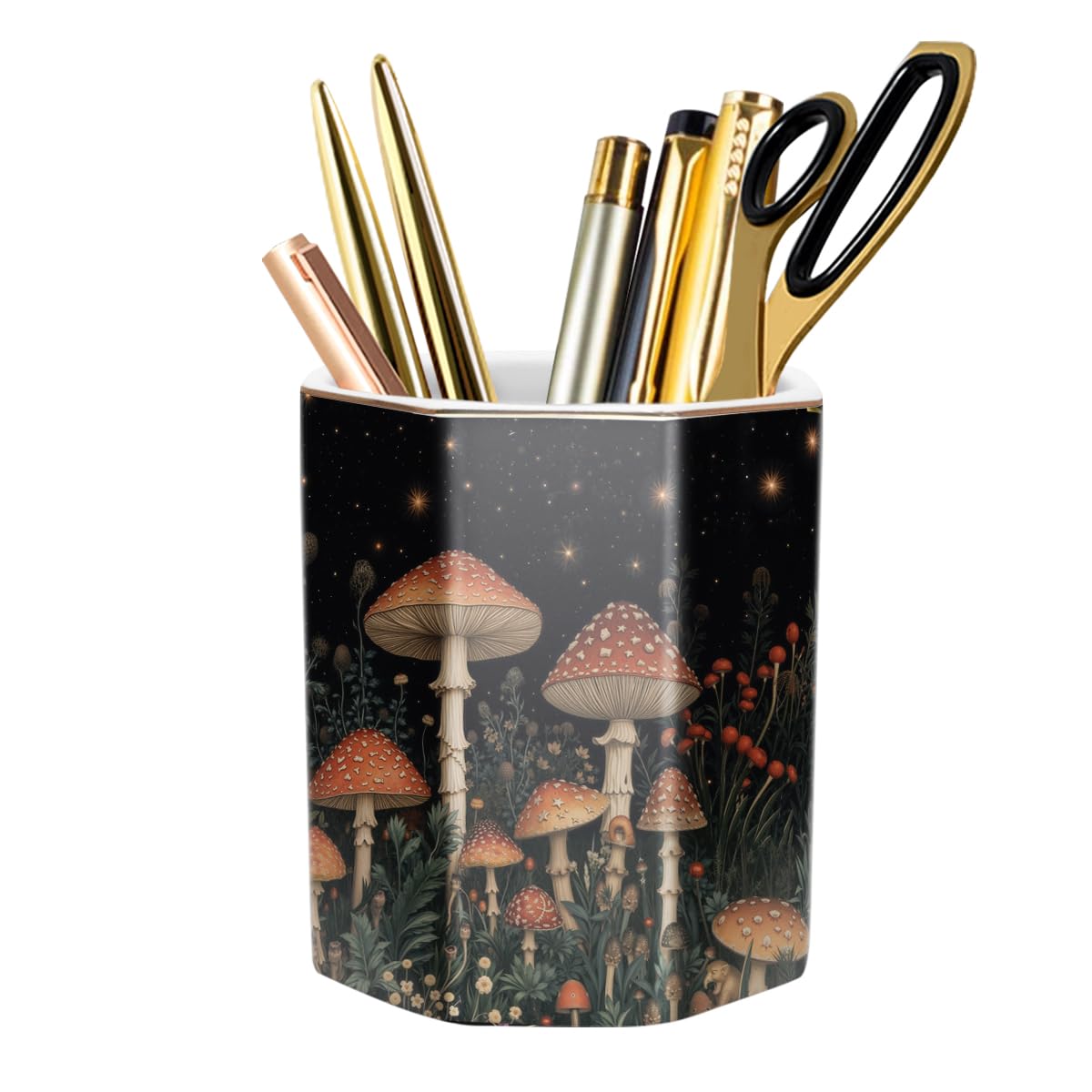 Cute Pen Holder for Desk, Ceramic Pencil Holder Pen Cup Marker Holder Makeup Brush Holders, Desk Accessories & Workspace Organizers for Home, Office, Skull