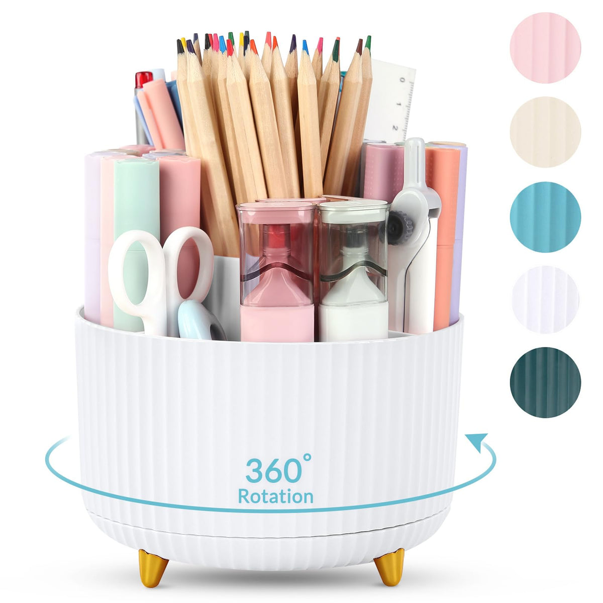 SKYDUE 360 Rotating Purple Pen & Art Supply Organizer - 5 Slot Desk Organizer for Office, School, Home