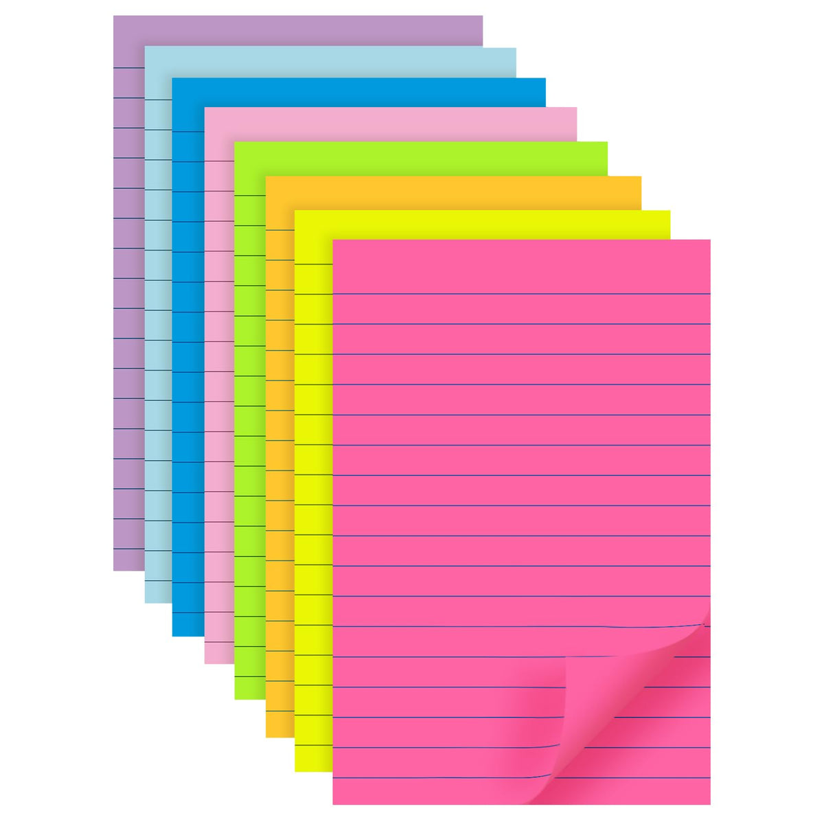 (8 Pads) Lined Sticky Notes 4x6 in, 8 Bright Colors, Self-Stick Note Pads