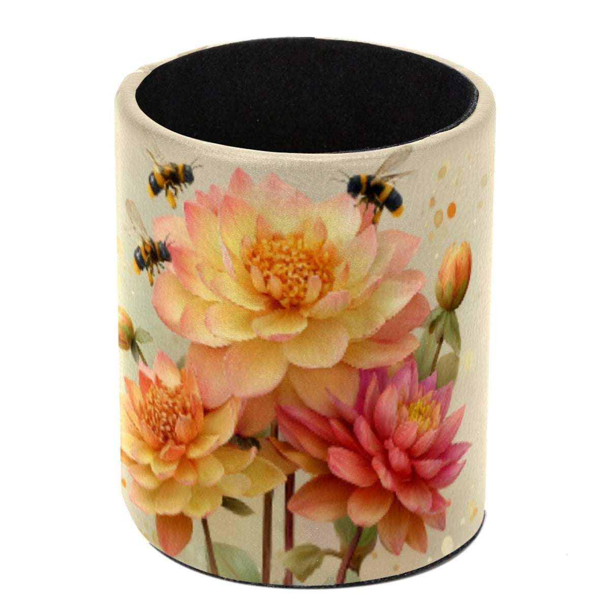 Leather Pen Holder for Desk, Birds Branches Butterflies Pencil Cup Pen Organizer Makeup Brush Holder for Office Home Kids Countertop Desk Accessory Storage