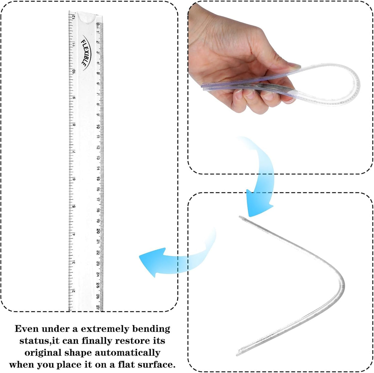 2 Pcs Flexible Ruler, 12 Inch Clear Plastic Ruler with Centimeters and Inches Soft Bendable Rulers for Kids and Adults Home School Office Measuring Drafting Tools