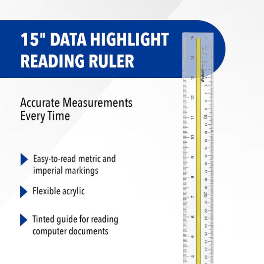 Westcott Acrylic Data Highlight Reading Ruler With Tinted Guide, 15" Clear