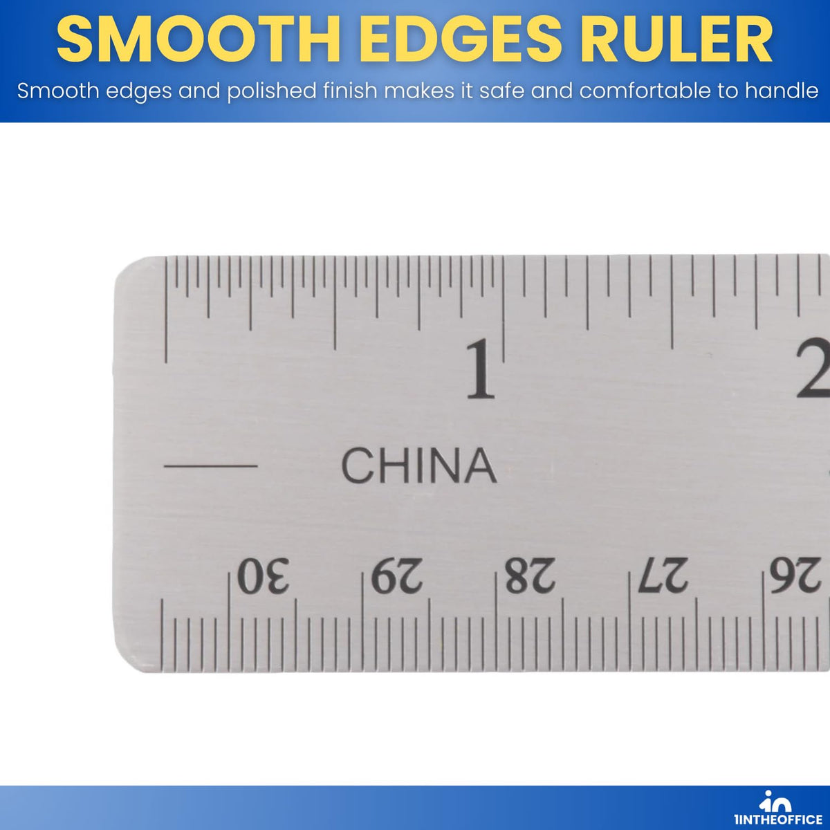 1InTheOffice Metal Ruler 12 Inch, Stainless Steel 12 Inch Ruler with Cork Back and Hanging Hole - 1/16" Standard Scale 12 inch - 3 Pack