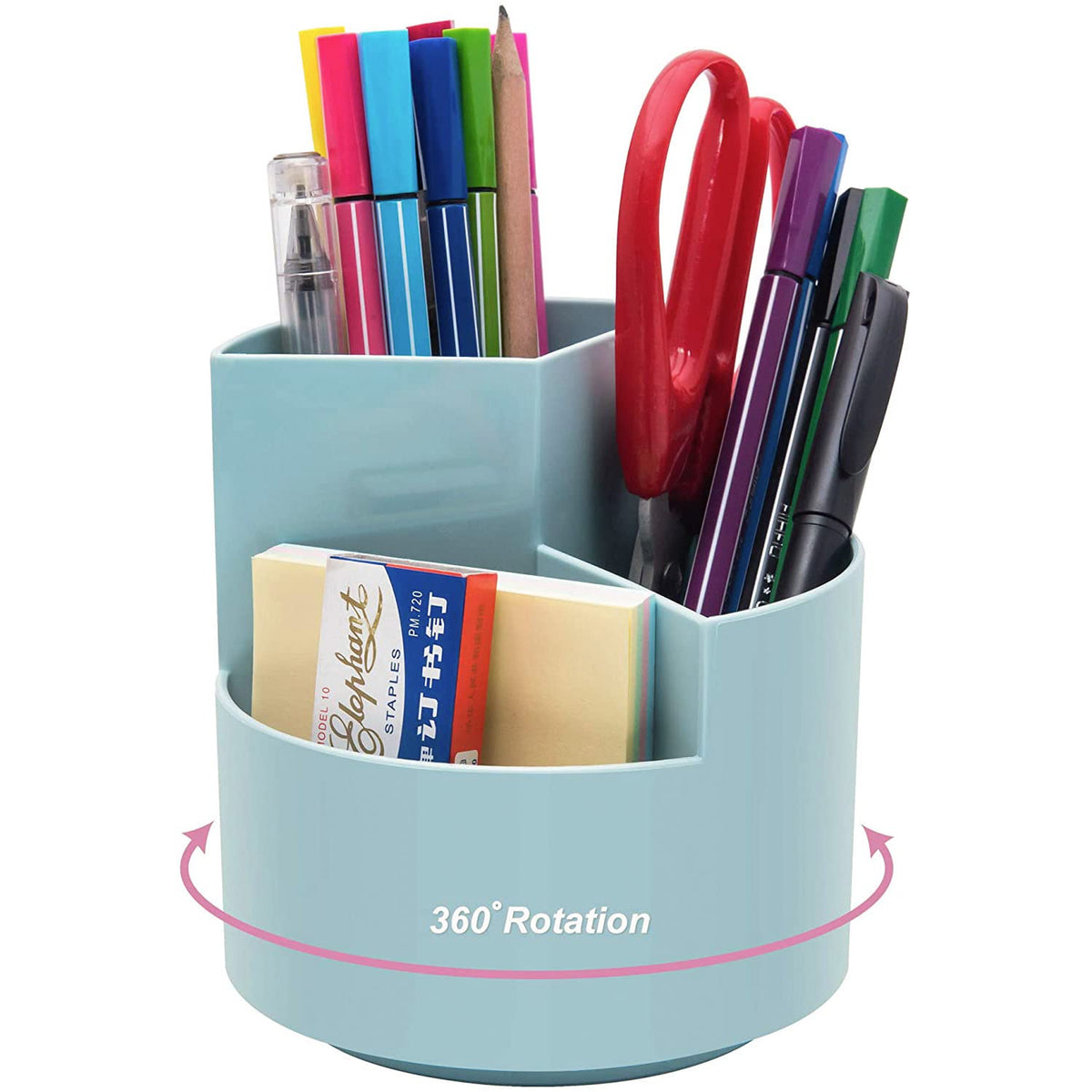 Siveit Desk Pencil Pen Holder, Desk Organizers 3 Slots 360-Degree Rotating Pen Holder for Desktop Storage Stationery Supplies Organizer, Home, Office, School, Kids, White