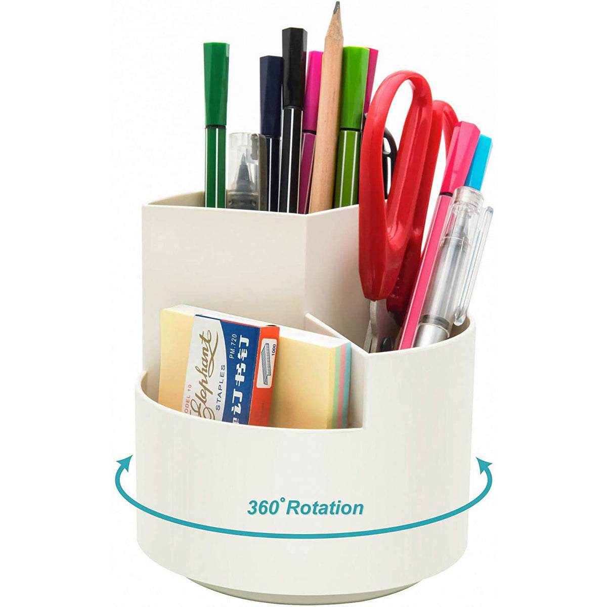 Siveit Desk Pencil Pen Holder, Desk Organizers 3 Slots 360-Degree Rotating Pen Holder for Desktop Storage Stationery Supplies Organizer, Home, Office, School, Kids, White