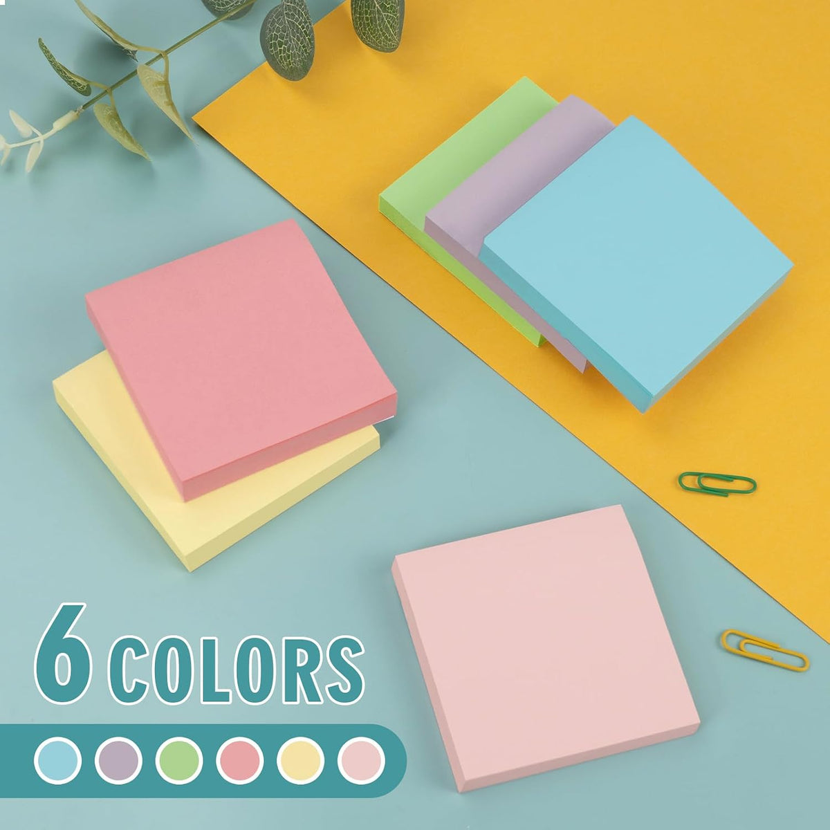 Sticky Notes 3x3 Small Self-Stick Pads, 48 Pads in 6 Pastel Colors