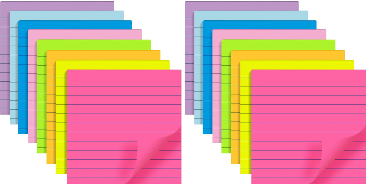 (8 Pads) Lined Sticky Notes 4x6 in, 8 Bright Colors, Self-Stick Note Pads