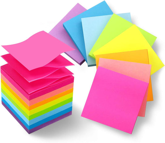 Phthdoty 8 Pads Pop Up Sticky Notes 3x3 Refills 8 Bright Colors, 640 Sheets