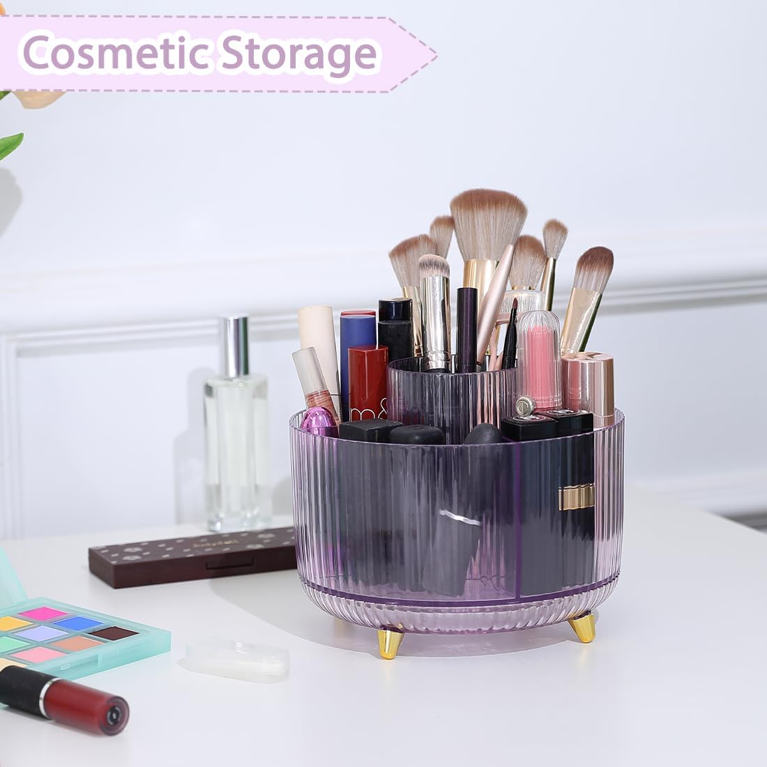 SKYDUE Rotating Pencil Pen Holder, Pen Organizer with 5 Slots - Aesthetic Desk Organizer and Accessories for School, Home, Office Supplies