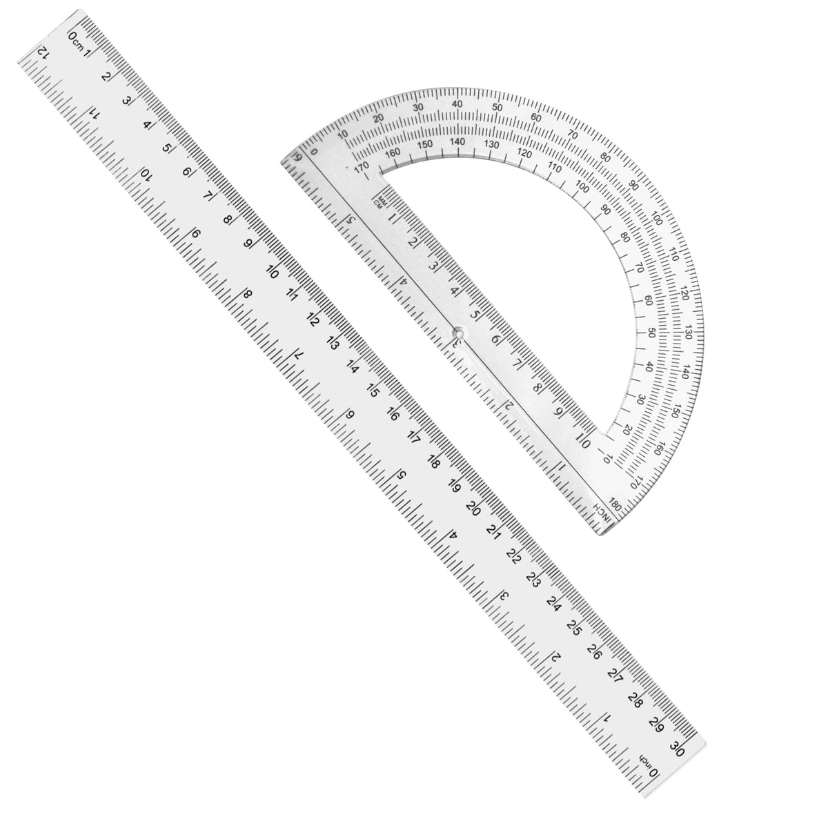 2 Packs 12 Inch Plastic Ruler and 6 Inch Plastic Protractor Set Clear Math Geometry Set Classroom Set Angle Detector School Supplies Classroom Ruler Home Office Drawings (Transparent)