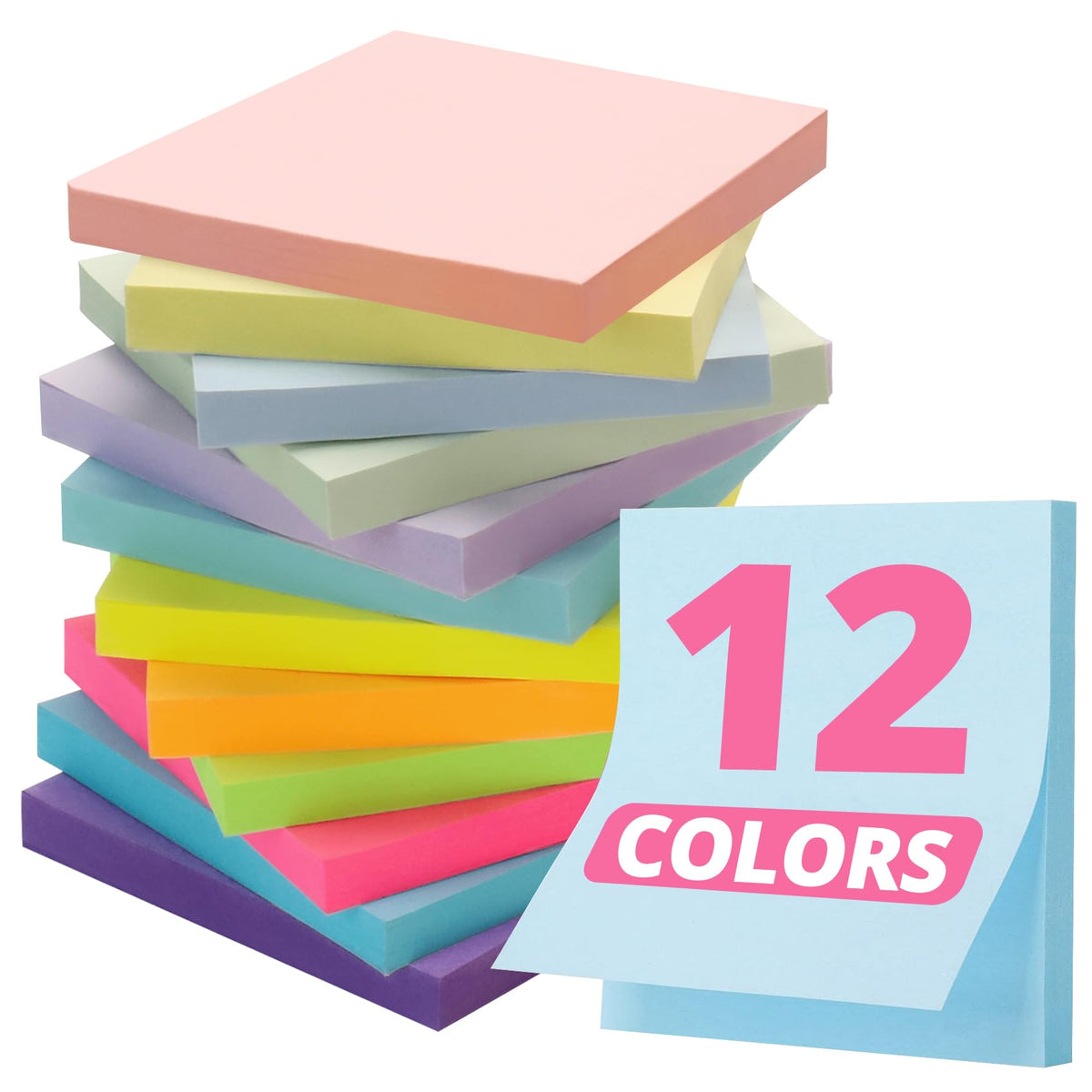 Taja 36 Pads Sticky Notes, 3x3 Inches, 12 Bright Colors, 50 Sheets/Pad