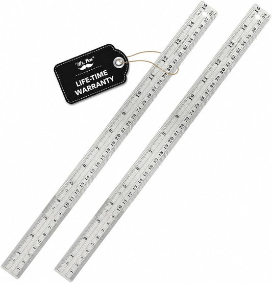 Mr. Pen- Metal Straight Edge Ruler, 2 Pack, 15 Inch