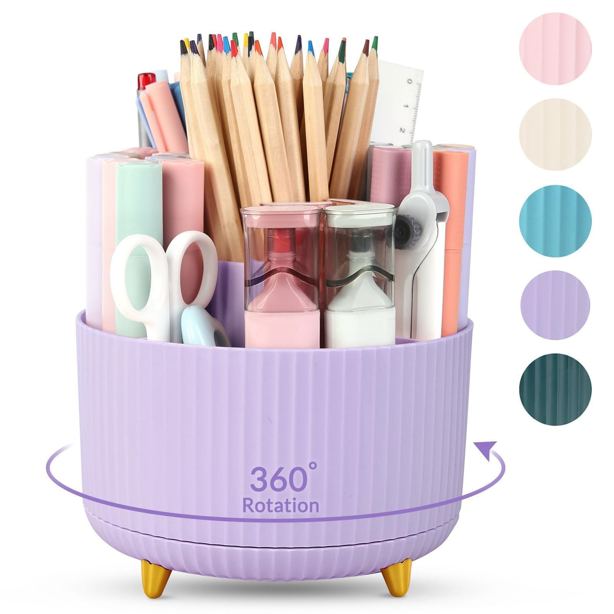 SKYDUE 360 Degree Rotating Desk Organizer, Dual-Purpose Pencil Pen Holder for Desktop, Desk Pen Organizer with 5 Slots, Office Supplies, Pencil Cup for Office, School, Home