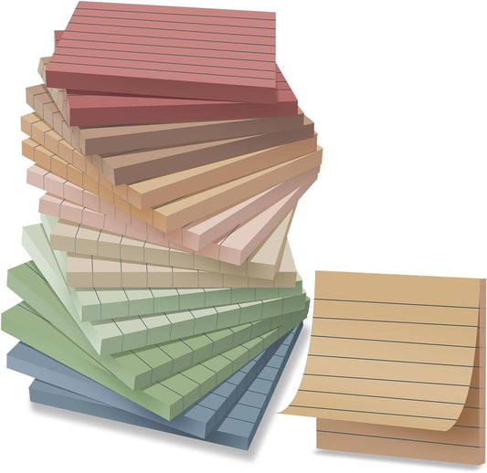 (16 Pack) Lined Sticky Notes 3x3 in Ruled Stickies,Vintage Colors