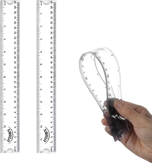 2 Pcs Flexible Ruler, 12 Inch Clear Plastic Ruler with Centimeters and Inches Soft Bendable Rulers for Kids and Adults Home School Office Measuring Drafting Tools
