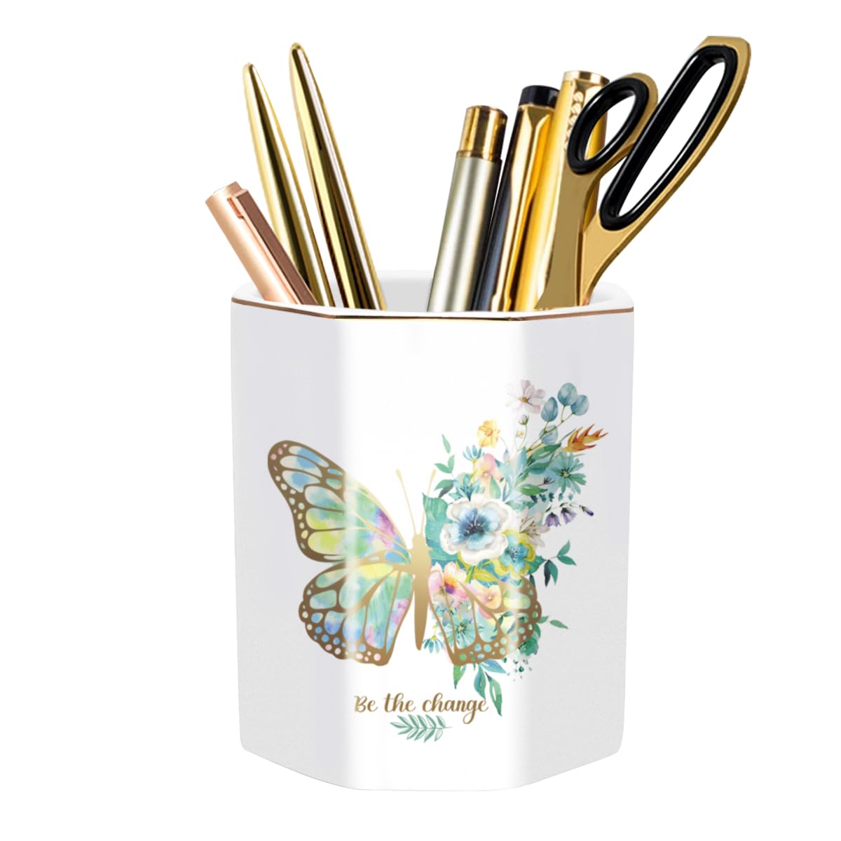 Cute Pen Holder for Desk, Ceramic Pencil Holder Pen Cup Marker Holder Makeup Brush Holders, Desk Accessories & Workspace Organizers for Home, Office, Skull