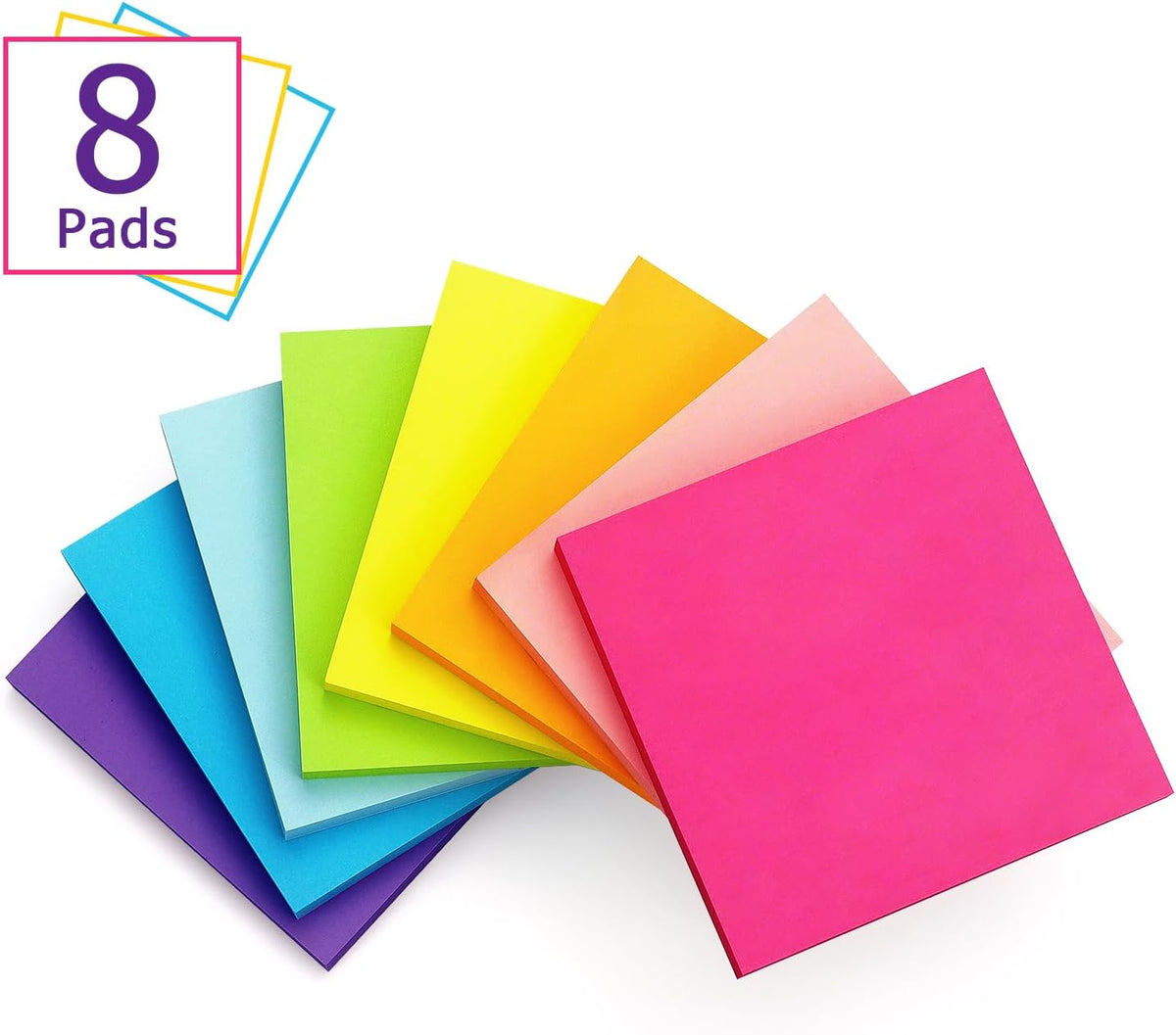Eastern Wolf Sticky Notes 3x3 inch, 8 Bright Multi Colors, 85 Sheets/Pad