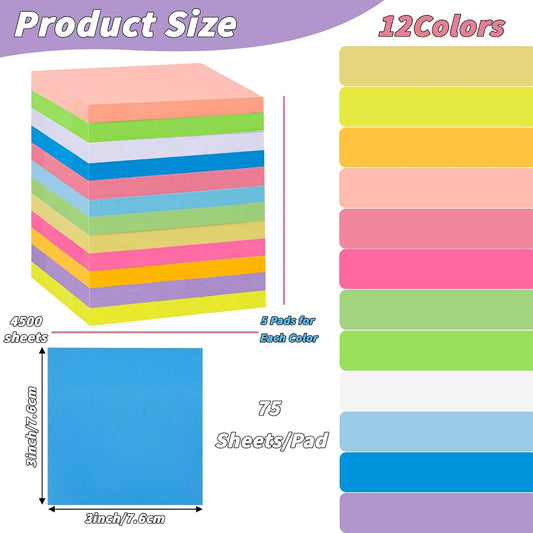 60 Pack Sticky Notes Bulk 3x3 Inch 12 Colors Self Stick Memo Pads