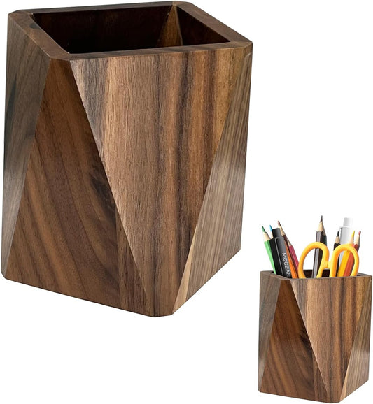 Black Walnut Pen Holder for Desk - Prismatic Shape, Multi-Use Office