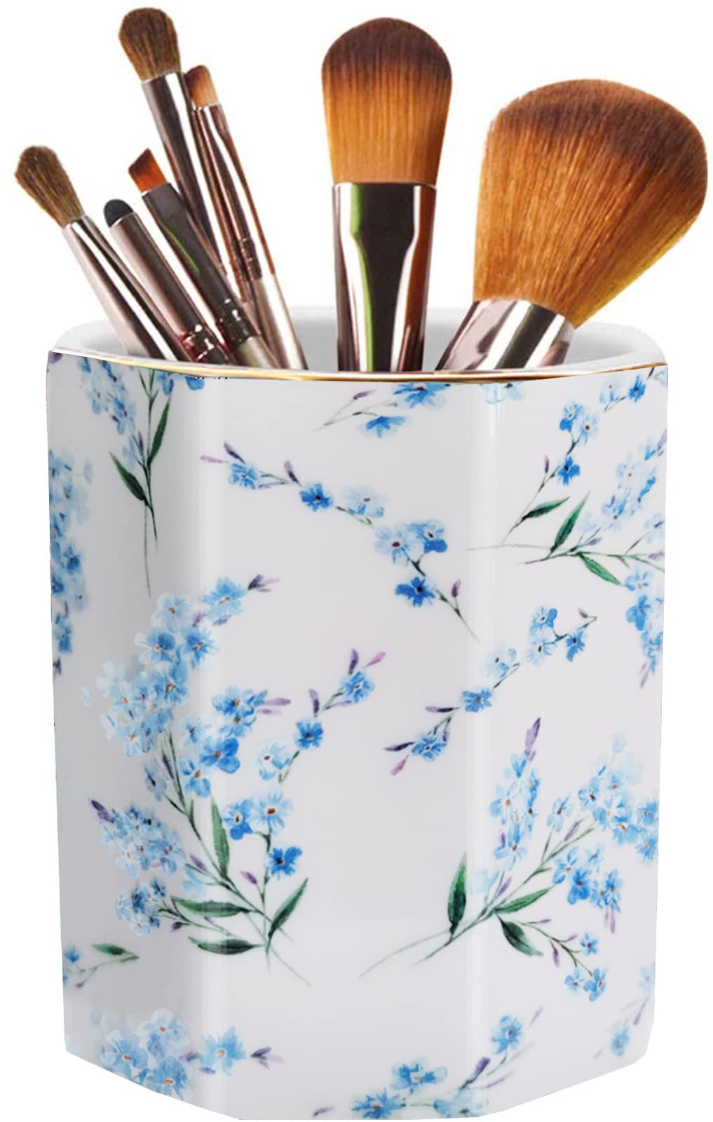 Pen Holder, Makeup Brush Holder Ceramic Shiny Gold Terrazzo Marble Stone Pattern Pencil Cup for Girls Kids Women Durable Stand Desk Organizer Storage Gift for Office, Classroom, Home Pink