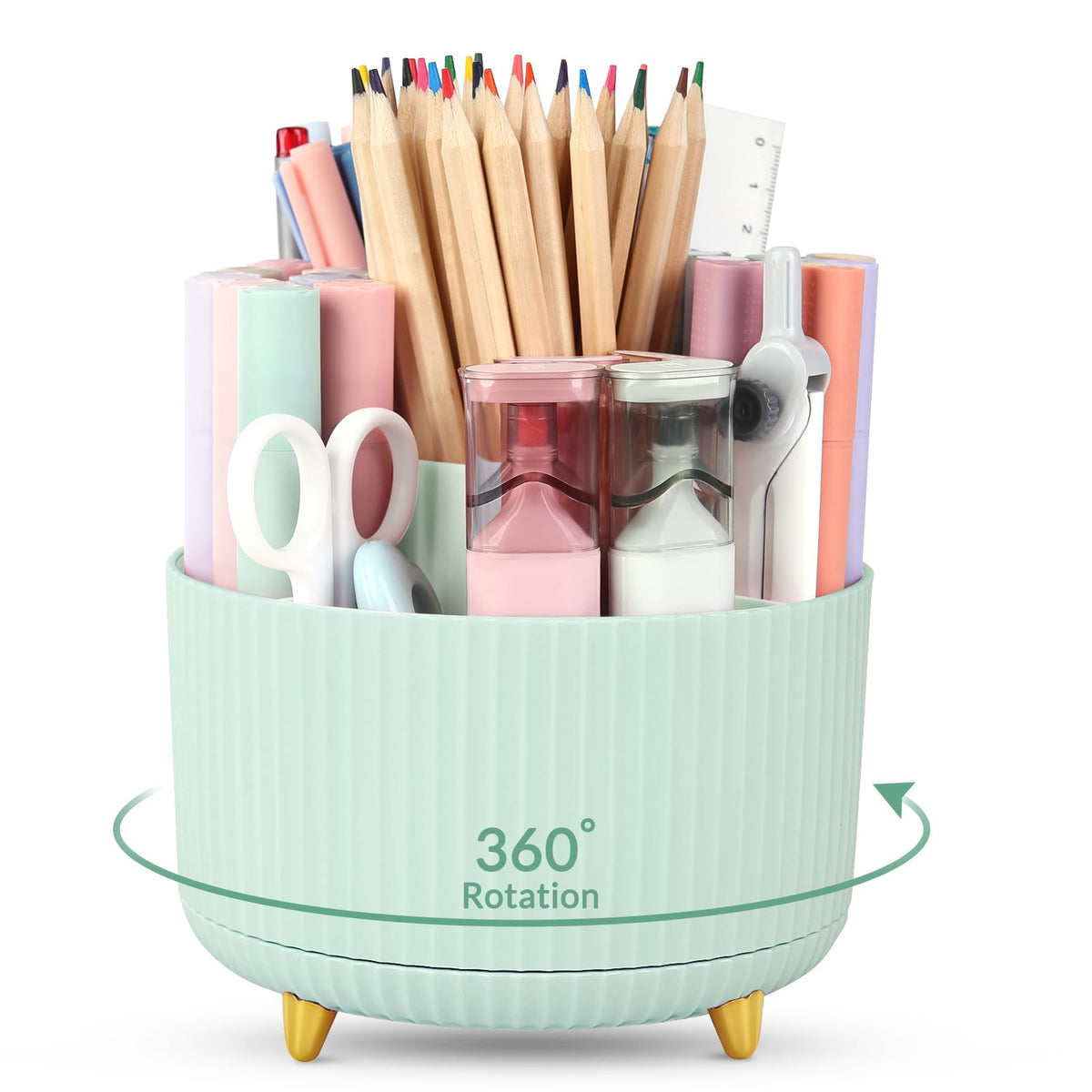 SKYDUE 360 Degree Rotating Desk Organizer, Dual-Purpose Pencil Pen Holder for Desktop, Desk Pen Organizer with 5 Slots, Office Supplies, Pencil Cup for Office, School, Home